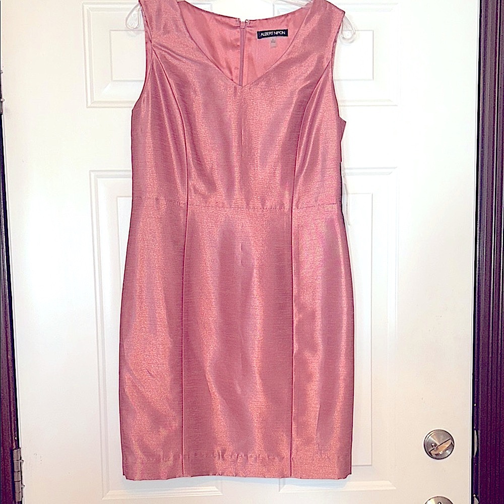 Albert Nipon Sleeveless Sheath Dress 6 Pink Sheen Formal Wedding Glam Evening
